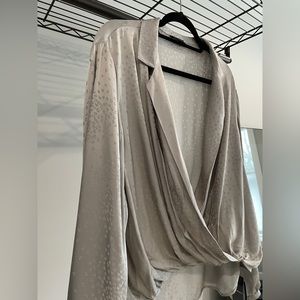 Emporio Armani wrap effect silver blouse NWT